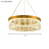 Postmodern Brass Led Crystal Panel Chandelier: Stylish Round Suspension Light Fixture