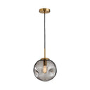 Postmodern Brass Pendant Lamp With Dimpled Glass Globe For Bedroom Smoke Gray