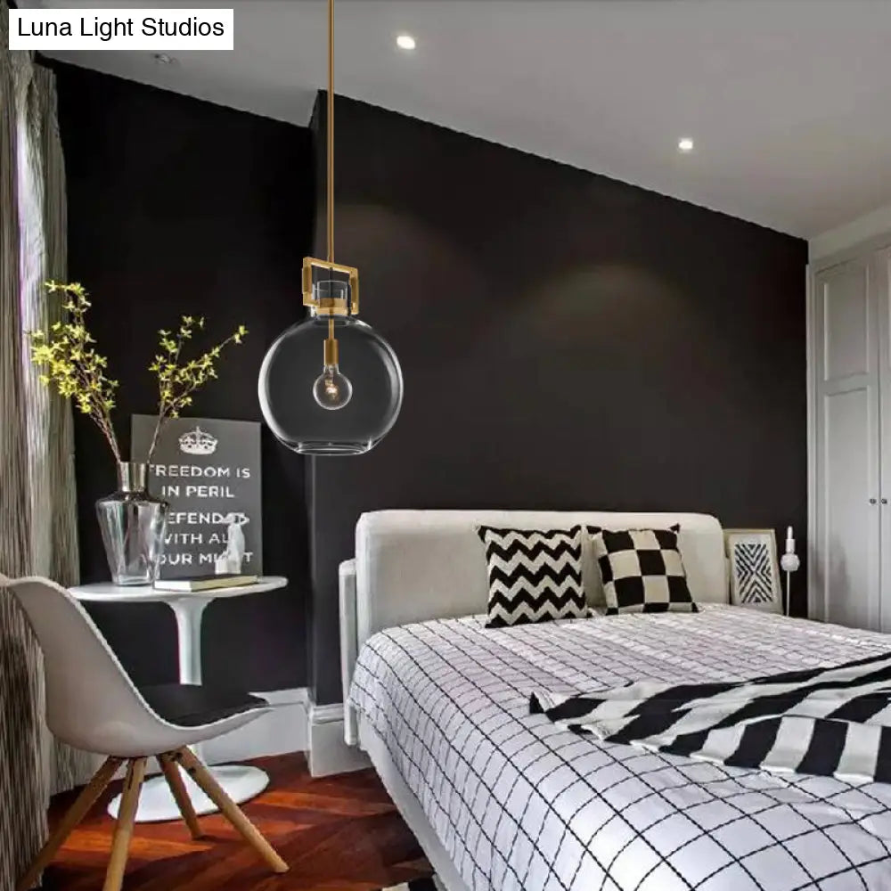Postmodern Brass Pendant Light With Clear Glass Shade - Dome/Globe/Cone Design 12’/12.5’/14’ Wide