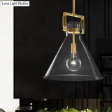 Postmodern Brass Pendant Light With Clear Glass Shade - Dome/Globe/Cone Design 12’/12.5’/14’ Wide