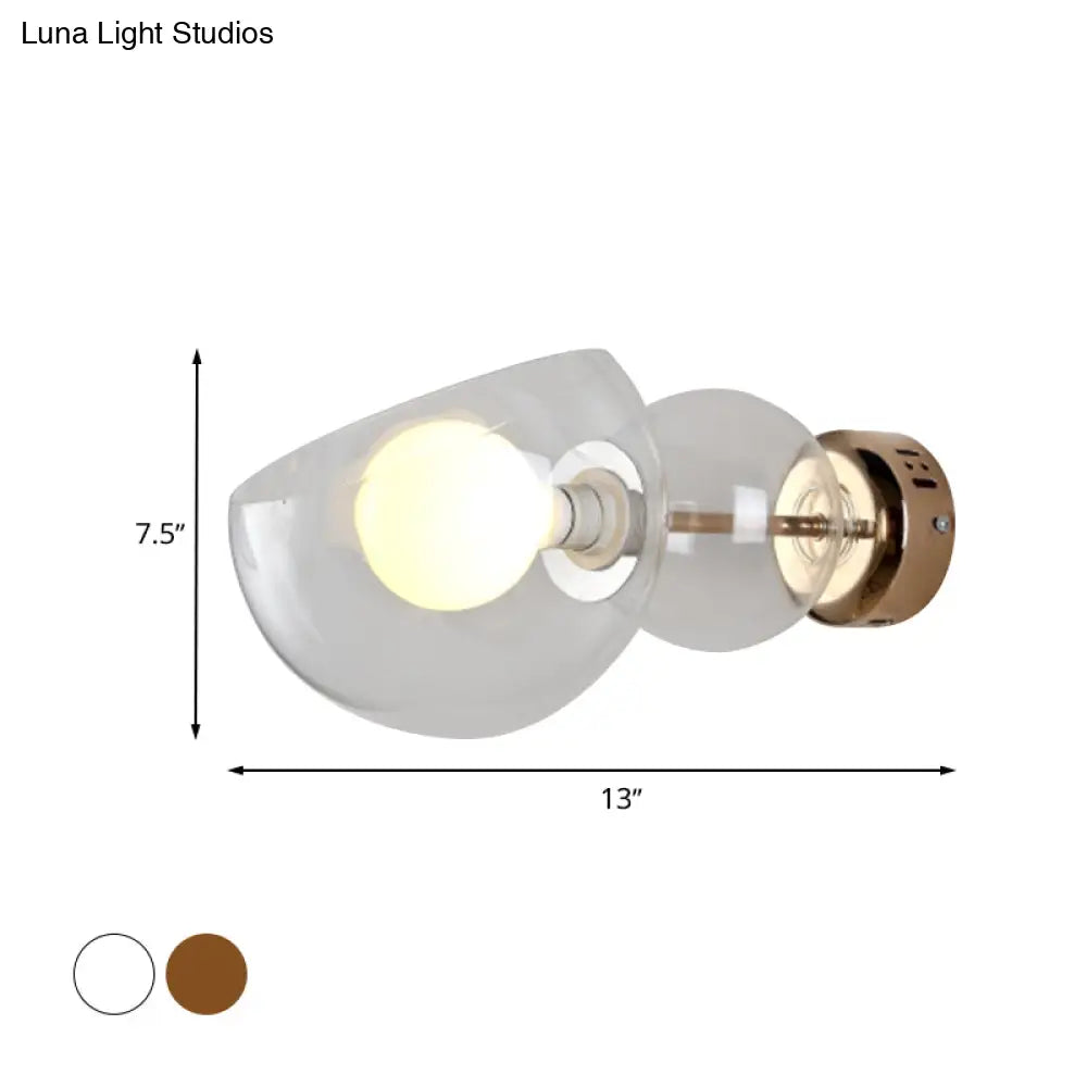 Postmodern Brass Wall Sconce Light With Clear/Amber Glass Shade