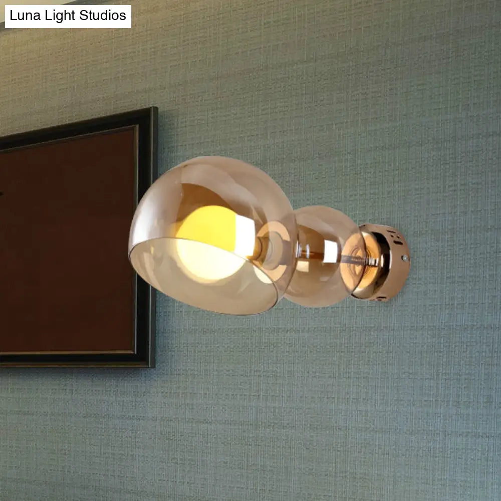 Postmodern Brass Wall Sconce Light With Clear/Amber Glass Shade