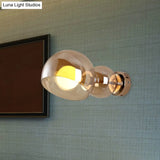 Postmodern Brass Wall Sconce Light With Clear/Amber Glass Shade