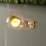 Postmodern Brass Wall Sconce Light With Clear/Amber Glass Shade Amber