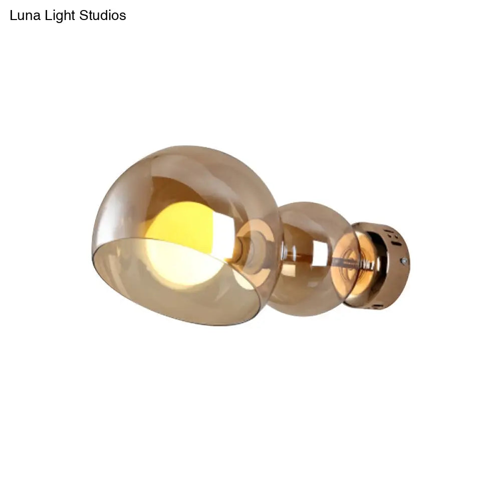 Postmodern Brass Wall Sconce Light With Clear/Amber Glass Shade