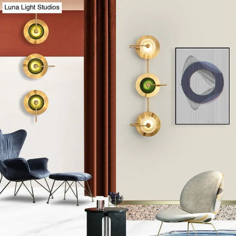 Postmodern Brushed Gold Glass Disc Wall Sconce - Mounted Lamp For Living Room