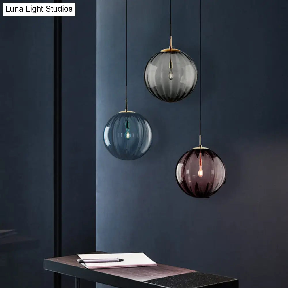 Postmodern Ceiling Pendant Lamp With Glass Pendulum In Blue/Smoke Grey/Purple Black Finish