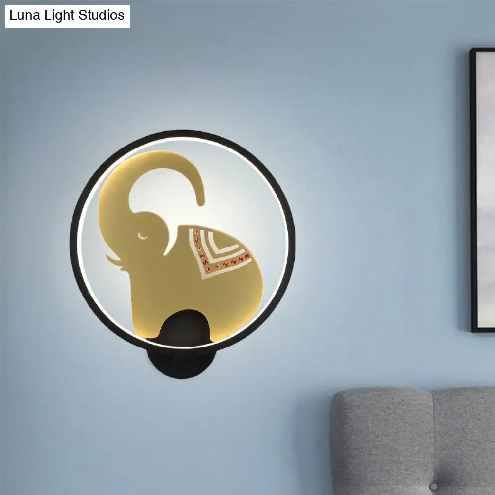 Postmodern Circular Metallic Mural Lamp: Led Elephant Wall Lighting Fixture In