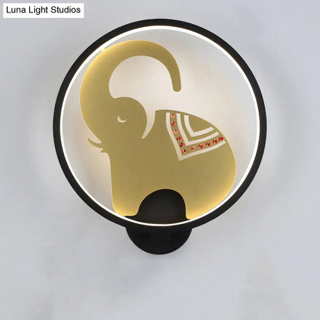Postmodern Circular Metallic Mural Lamp: Led Elephant Wall Lighting Fixture In