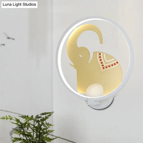 Postmodern Circular Metallic Mural Lamp: Led Elephant Wall Lighting Fixture In