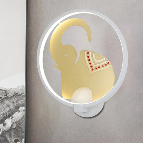 Postmodern Circular Metallic Mural Lamp: Led Elephant Wall Lighting Fixture In