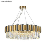 Postmodern Clear Crystal Chandelier: Round Dining Room Pendant With 8 Bulbs In Black And Gold