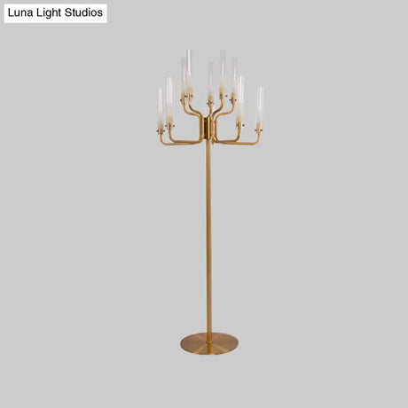 Postmodern Clear Glass Stand Up Lamp With 9-Bulb Tree Design - Gold Finish Led Floor Standing Light