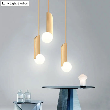 Postmodern Cream Glass Ball Pendant Lamp With Gold Suspension - Dining Table Lighting