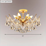 Postmodern Crystal Ball Ceiling Light Fixture - Chrome/Clear/Cognac 4 Lights Semi Flush Mount