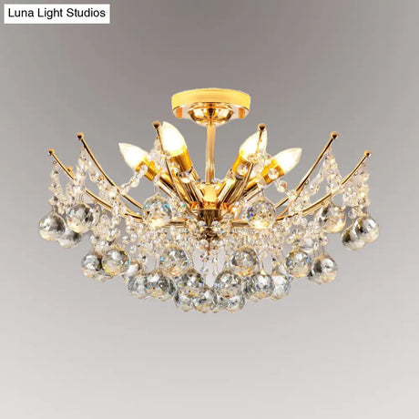 Postmodern Crystal Ball Ceiling Light Fixture - Chrome/Clear/Cognac 4 Lights Semi Flush Mount