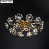 Postmodern Crystal Beaded 21 - Light Gold Dandelion Semi Flush Mount For Dining Room Ceiling