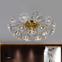 Postmodern Crystal Beaded 21 - Light Gold Dandelion Semi Flush Mount For Dining Room Ceiling