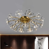 Postmodern Crystal Beaded 21 - Light Gold Dandelion Semi Flush Mount For Dining Room Ceiling