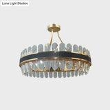 Postmodern Crystal Black And Gold Led Ceiling Mount Lamp For Circular Restaurants
