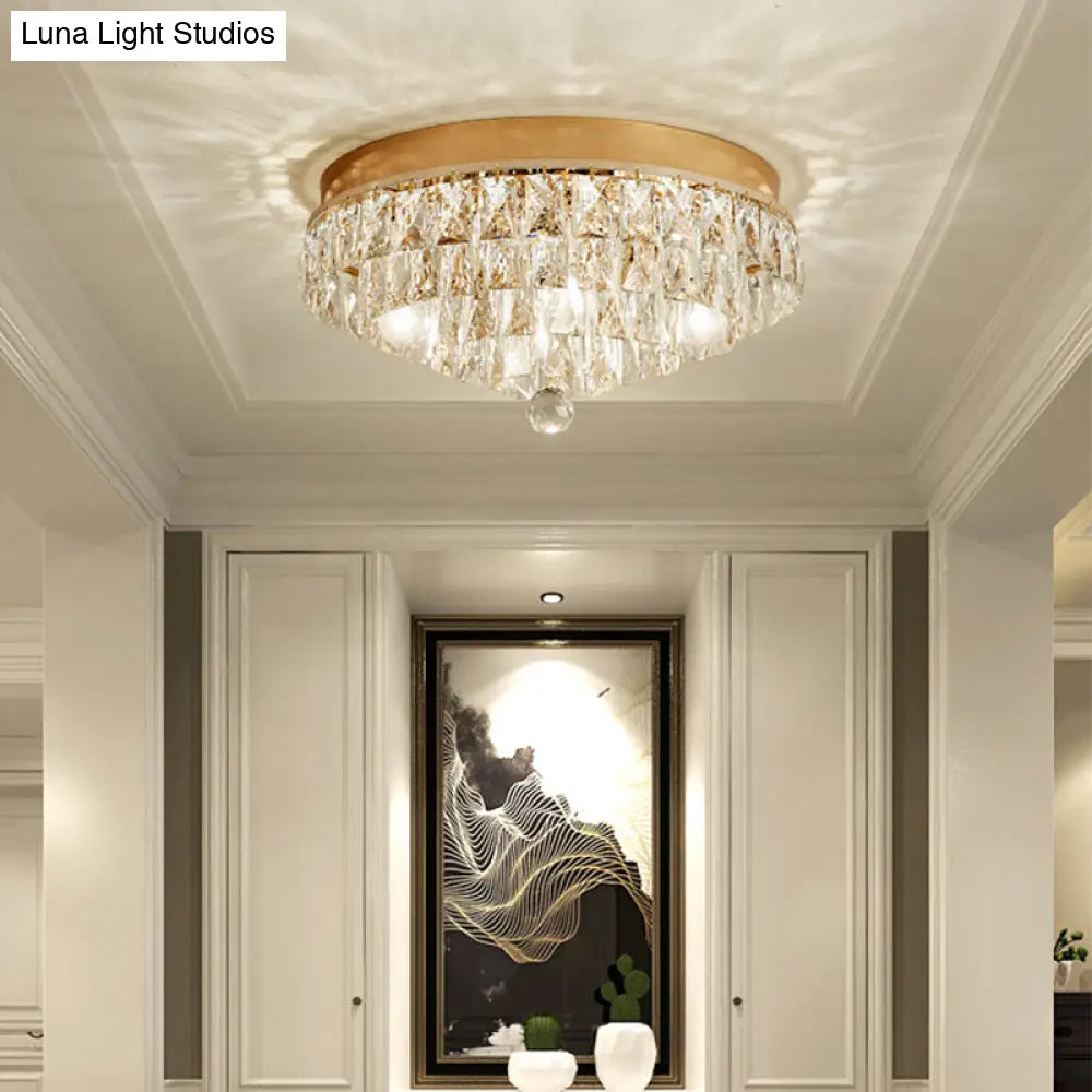 Postmodern Crystal Block Flush Mount Light Fixture - Two Heads Gold Finish