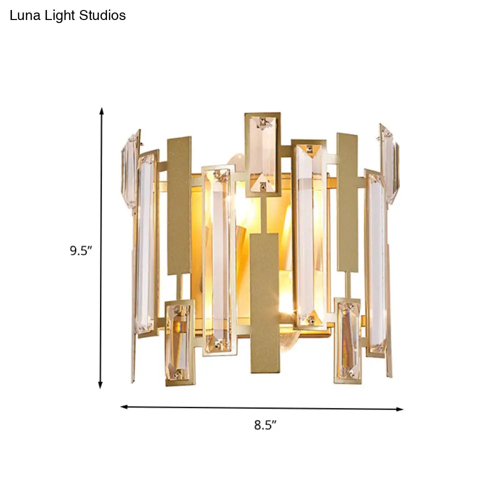 Postmodern Crystal Block Wall Light Fixture: 1 Gold Mount For Living Room