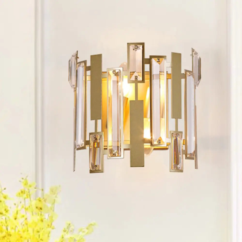 Postmodern Crystal Block Wall Light Fixture: 1 Gold Mount For Living Room