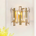 Postmodern Crystal Block Wall Light Fixture: 1 Gold Mount For Living Room