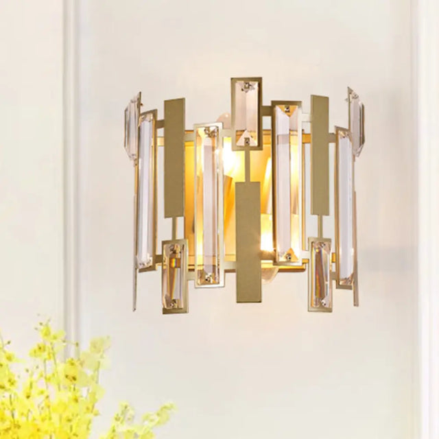 Postmodern Crystal Block Wall Light Fixture: 1 Gold Mount For Living Room