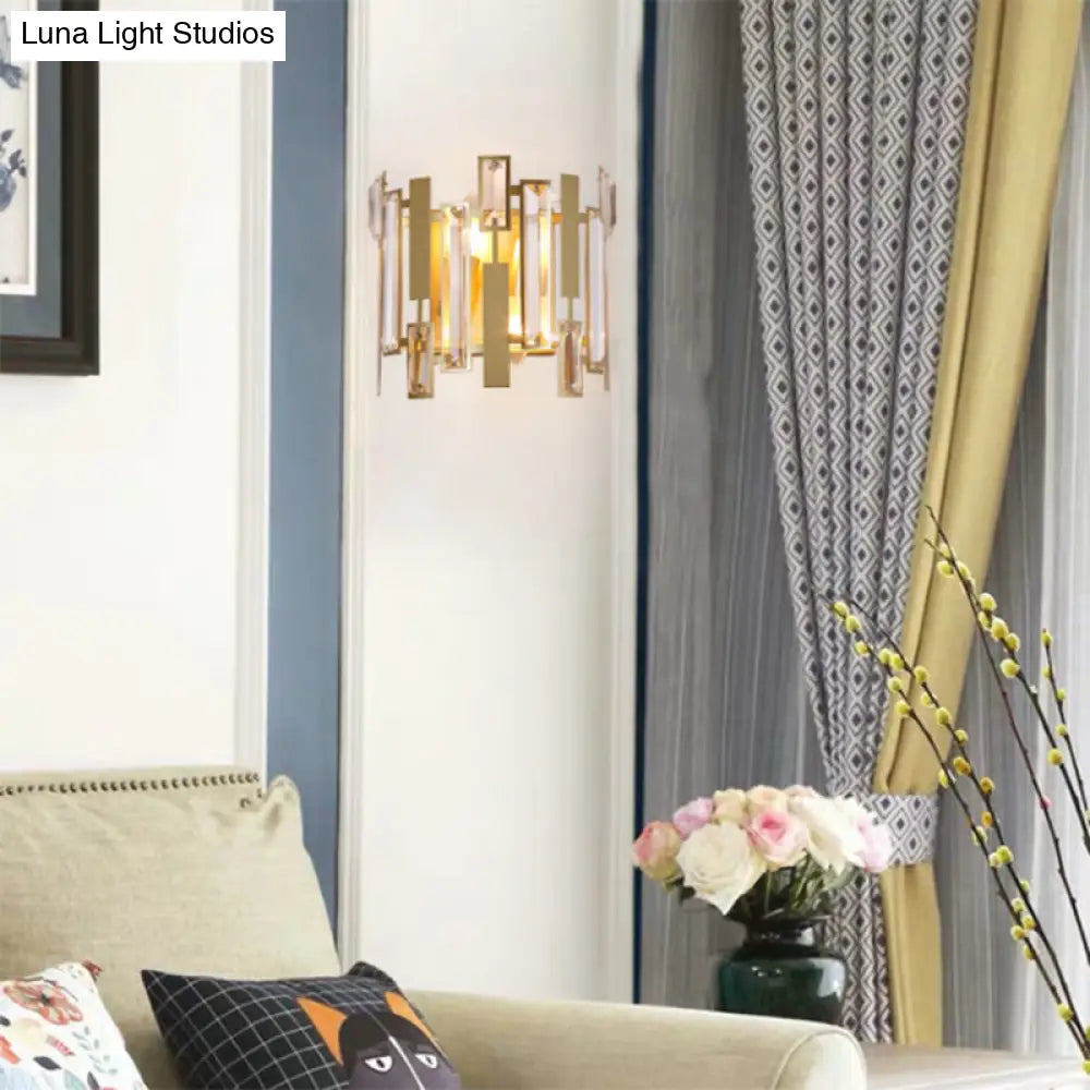 Postmodern Crystal Block Wall Light Fixture: 1 Gold Mount For Living Room