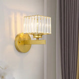 Postmodern Crystal Block Wall Sconce With Brass/Black Backplate For Bedroom Brass