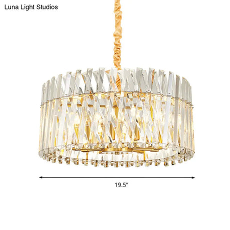 Postmodern Crystal Chandelier Lamp - Round Tri-Sided Rod Style 8/10 Lights Gold Finish Hanging Light