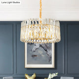 Postmodern Crystal Chandelier Lamp - Round Tri-Sided Rod Style 8/10 Lights Gold Finish Hanging Light