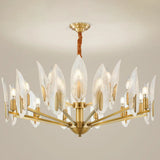 Postmodern Crystal Living Room Chandelier: Leaf-Shaped Brass Finish 6/8/18 Lights 15 /