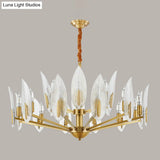 Postmodern Crystal Living Room Chandelier: Leaf-Shaped Brass Finish 6/8/18 Lights