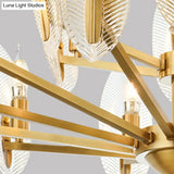 Postmodern Crystal Living Room Chandelier: Leaf-Shaped Brass Finish 6/8/18 Lights