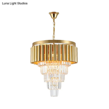 Postmodern Crystal & Metal Chandelier Light - 5/8/10 Lights Gold Finish 16’/19.5’/23.5’ Wide