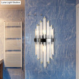 Postmodern Crystal Rod Sconce - 2 Head Half-Cylinder Wall Light For Living Room