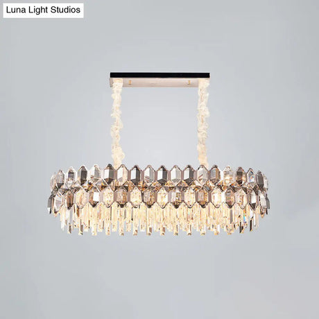 Postmodern Crystal Suspension Island Light Fixture - Clear Oval Lamp For Dining Room (12 Bulbs)