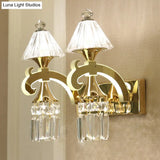 Postmodern Crystal Wall Sconce With Gold Mount And Dangling Rods - Half Bulb Lighting