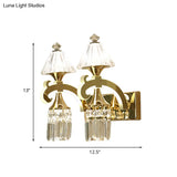 Postmodern Crystal Wall Sconce With Gold Mount And Dangling Rods - Half Bulb Lighting