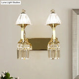 Postmodern Crystal Wall Sconce With Gold Mount And Dangling Rods - Half Bulb Lighting