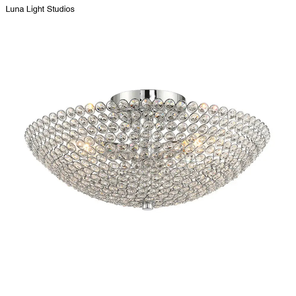 Postmodern Dome Ceiling Light: Metal/Crystal 3-Light Semi Flush Mount In Chrome - Bedroom Lighting