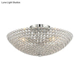 Postmodern Dome Ceiling Light: Metal/Crystal 3-Light Semi Flush Mount In Chrome - Bedroom Lighting