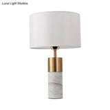 Postmodern Drum Bedside Table Lamp With Marble Pedestal - Black/White/Grey Fabric Design