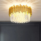 Postmodern Drum Ceiling Light: K9 Crystal Bedroom Chandelier In Gold / 21.5’