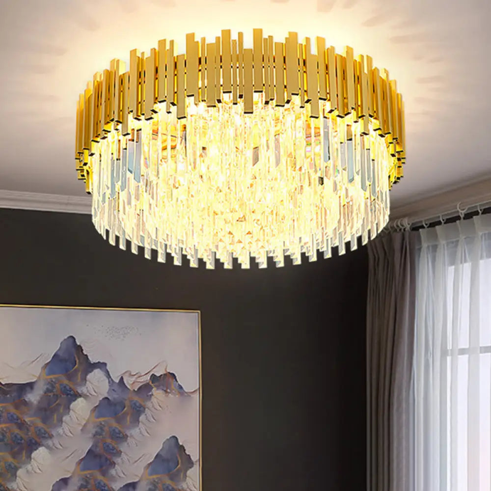 Postmodern Drum Ceiling Light: K9 Crystal Bedroom Chandelier In Gold / 31.5’