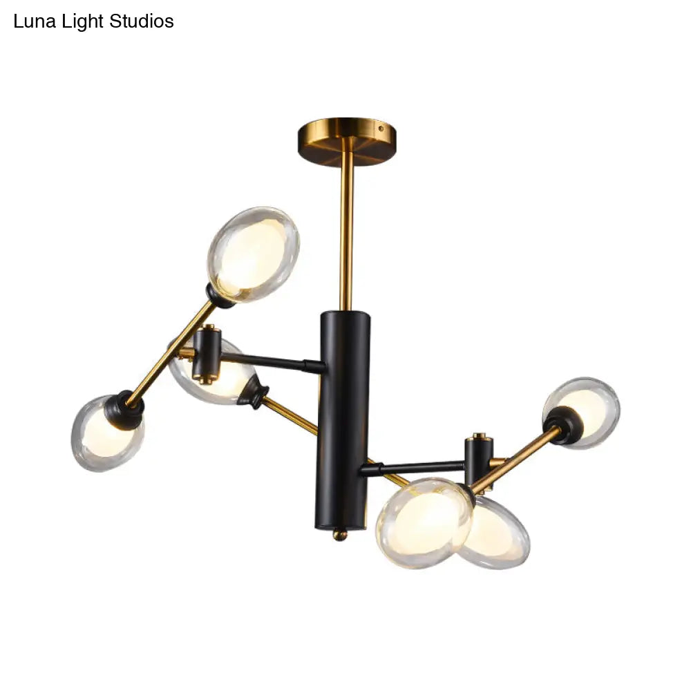 Postmodern Dual Eggshell Ceiling Light: Clear Glass Semi Flush Chandelier With 6 Bulbs & Rotating