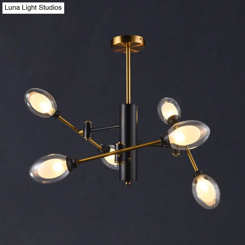 Postmodern Dual Eggshell Ceiling Light: Clear Glass Semi Flush Chandelier With 6 Bulbs & Rotating