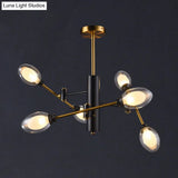 Postmodern Dual Eggshell Ceiling Light: Clear Glass Semi Flush Chandelier With 6 Bulbs & Rotating
